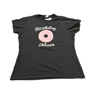 Donut Themed Mom Of The Birthday‎ Girl Short Sleeve Black T Shirt Womens XL